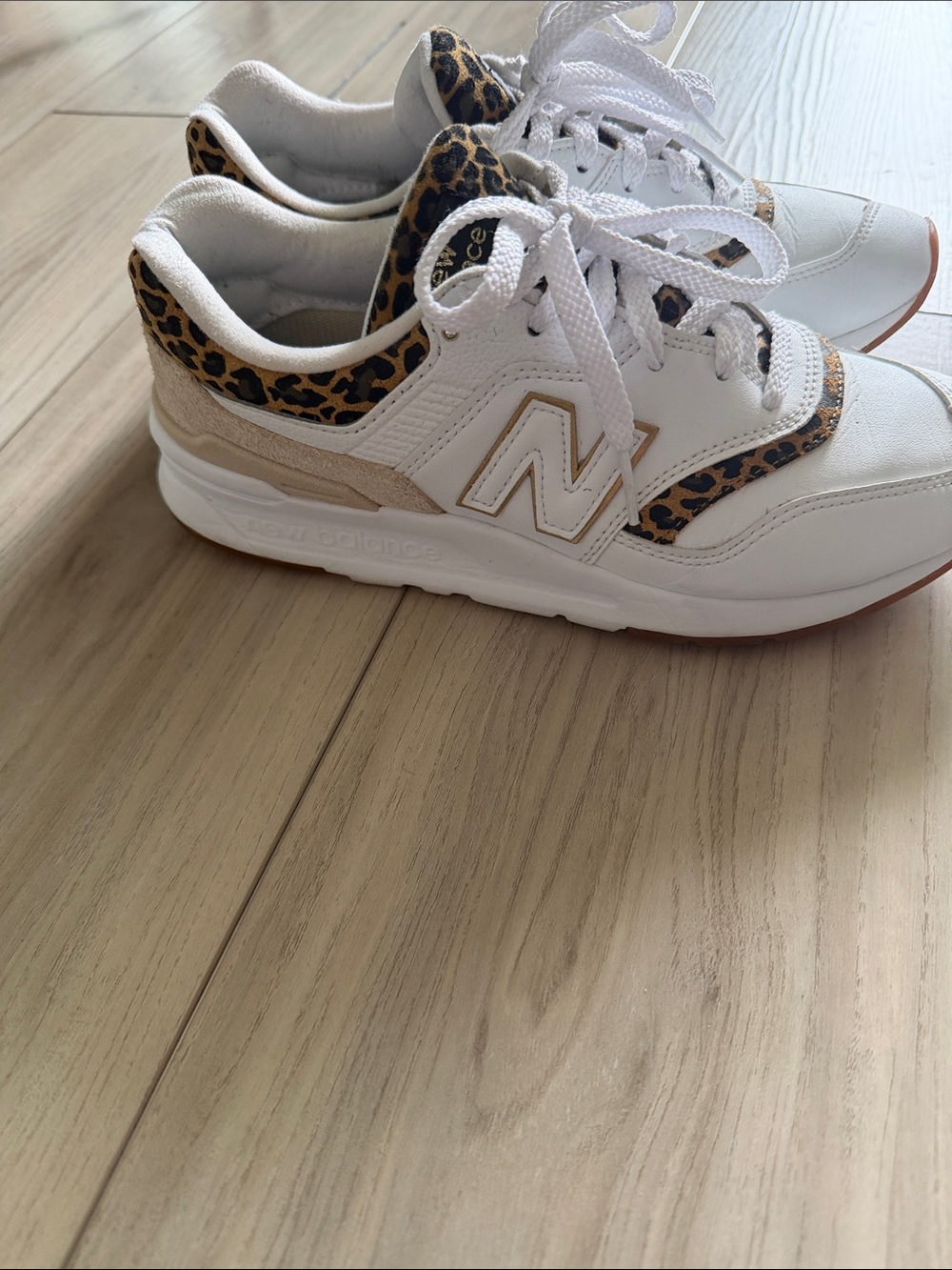 New Balance White Sneakers with Leopard Accent